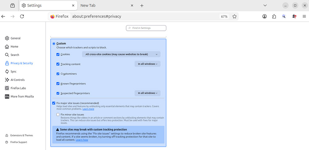 renforcer les paramètres de protection contre le pistage de Firefox