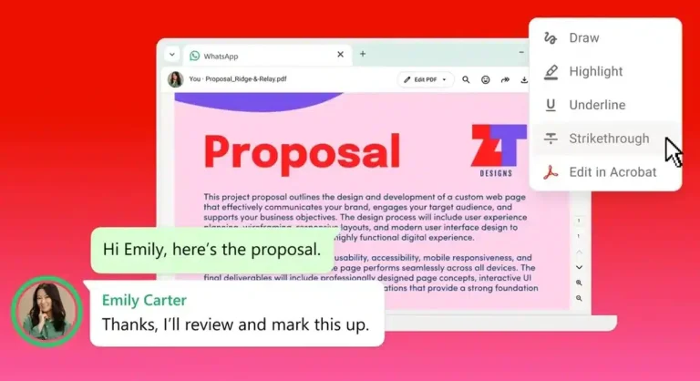 Adobe permet de gérer et de confirmer des documents PDF sur WhatsApp